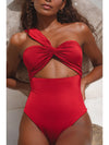 Ibiza One Piece One Shoulder Ruched Swimsuit - Red Lava
