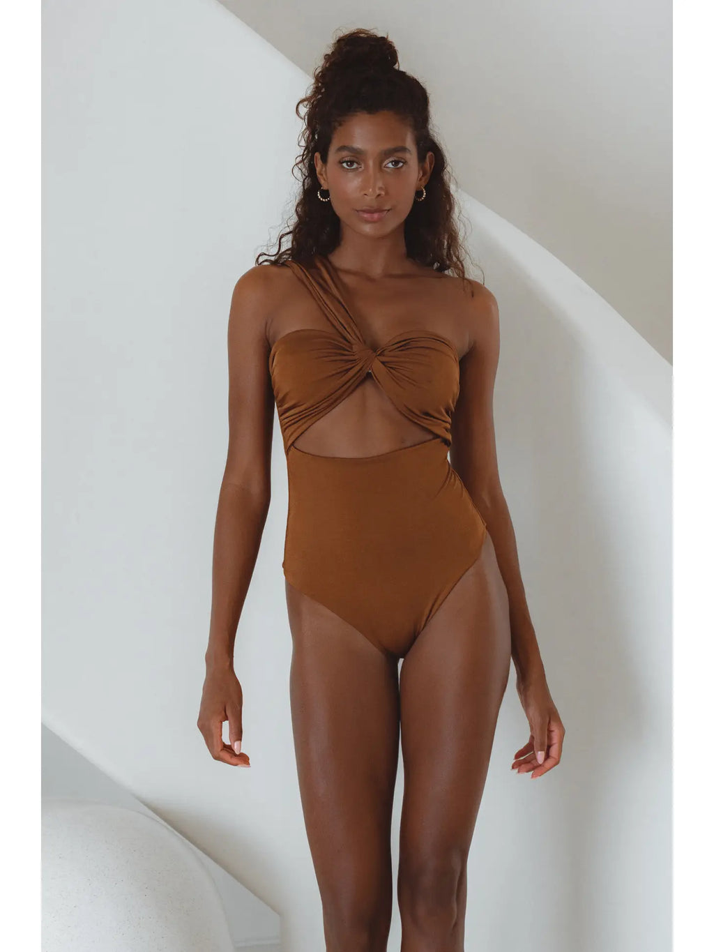 Ibiza One piece One Shoulder Ruched Swimsuit - Cinnamon