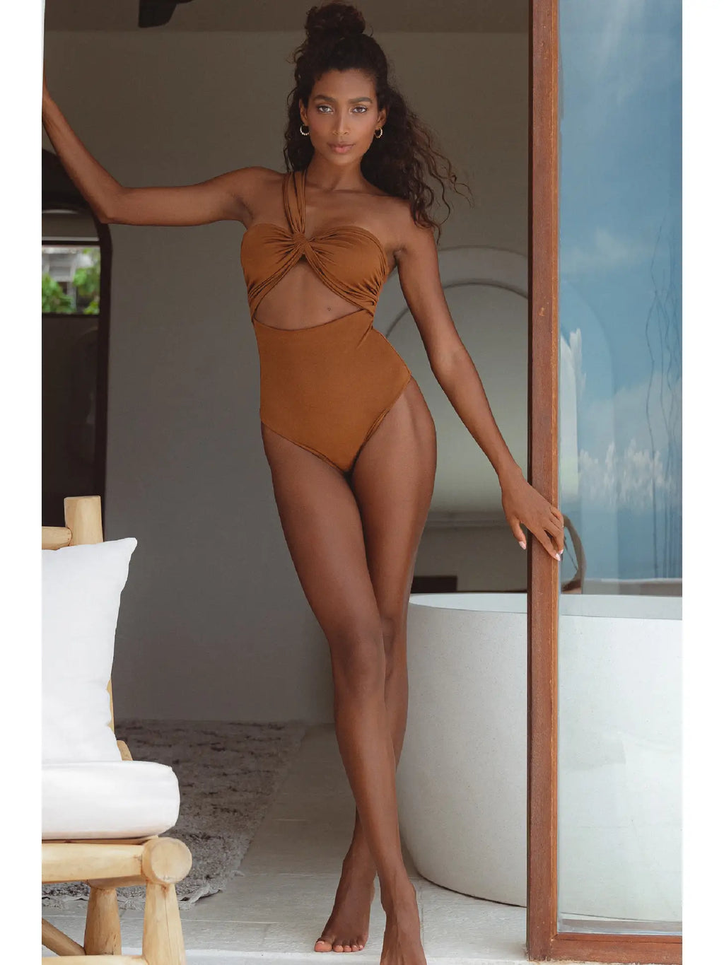 Ibiza One piece One Shoulder Ruched Swimsuit - Cinnamon