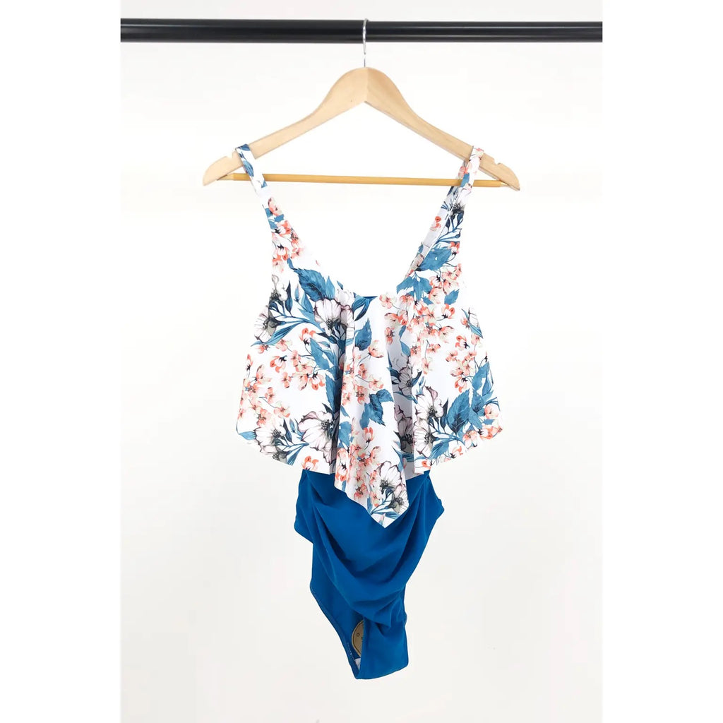 Ruffle One Piece - Floral + Blue