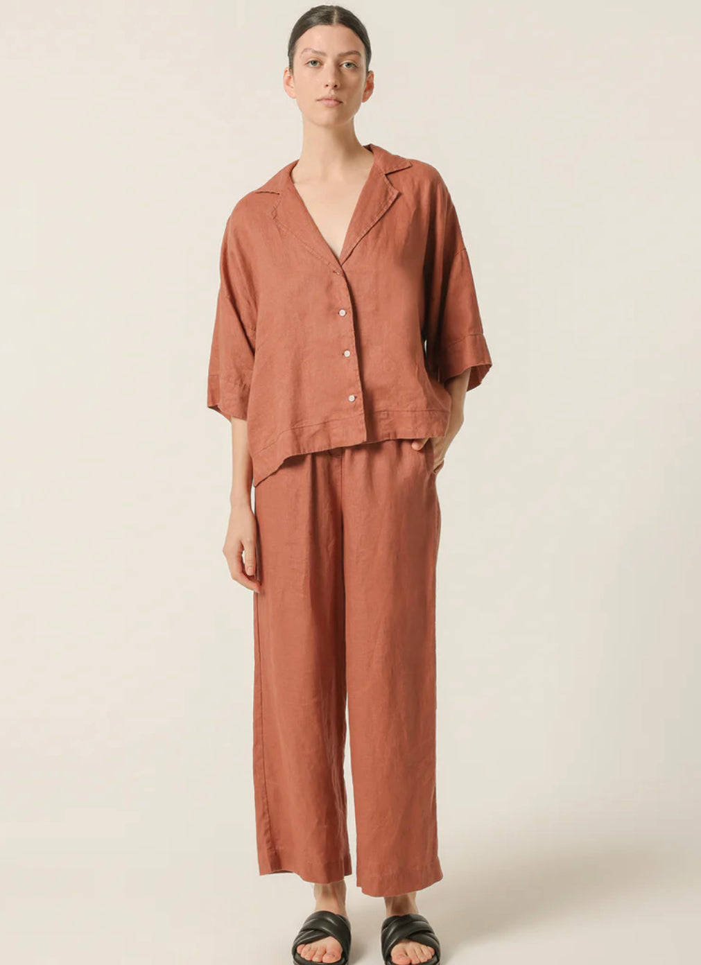Nude Lucy Lounge Linen Crop Pant - Brandy